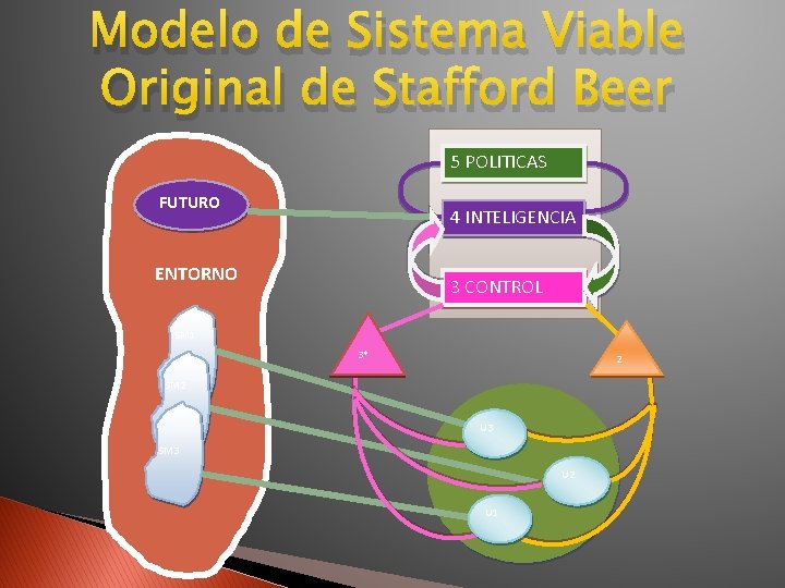 Modelo de Sistema Viable Original de Stafford Beer 5 POLITICAS FUTURO 4 INTELIGENCIA ENTORNO