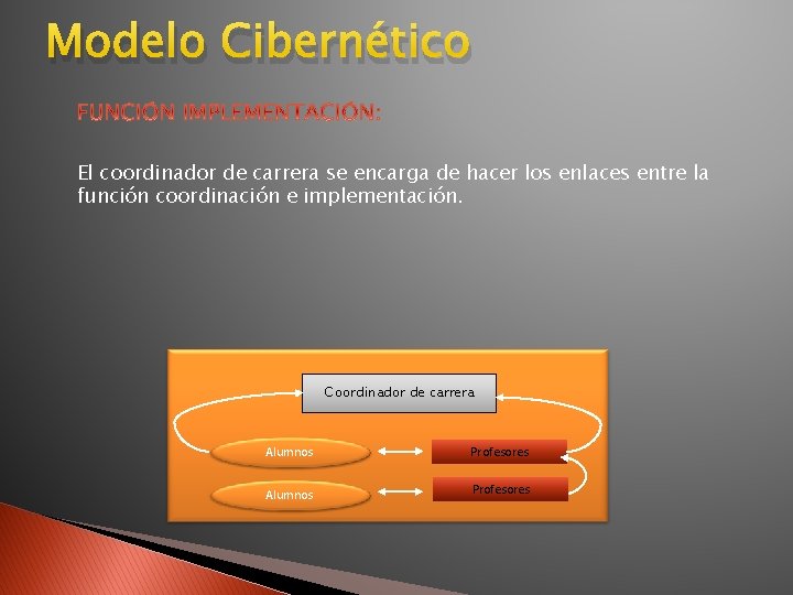 Modelo Cibernético El coordinador de carrera se encarga de hacer los enlaces entre la