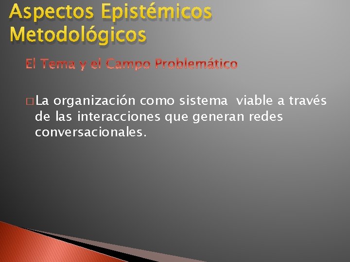 Aspectos Epistémicos Metodológicos � La organización como sistema viable a través de las interacciones