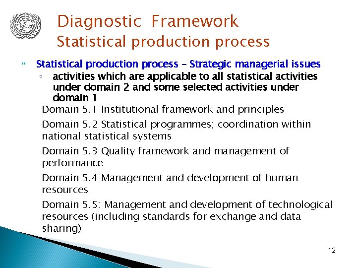 Diagnostic Framework Statistical production process – Strategic managerial issues ◦ activities which are applicable