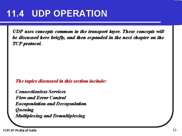 11. 4 UDP OPERATION UDP uses concepts common to the transport layer. These concepts