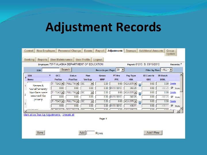 Adjustment Records 