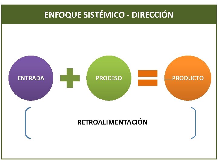 ENFOQUE SISTÉMICO - DIRECCIÓN ENTRADA PROCESO RETROALIMENTACIÓN PRODUCTO 