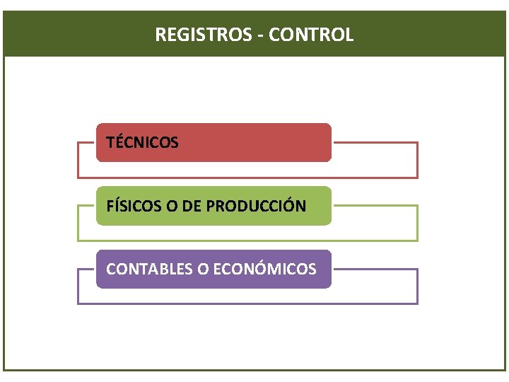 REGISTROS - CONTROL TÉCNICOS FÍSICOS O DE PRODUCCIÓN CONTABLES O ECONÓMICOS 