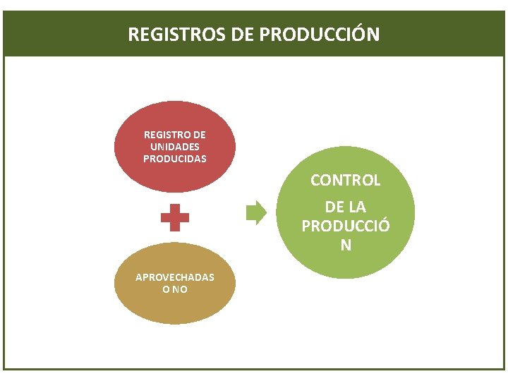 REGISTROS DE PRODUCCIÓN REGISTRO DE UNIDADES PRODUCIDAS CONTROL DE LA PRODUCCIÓ N APROVECHADAS O