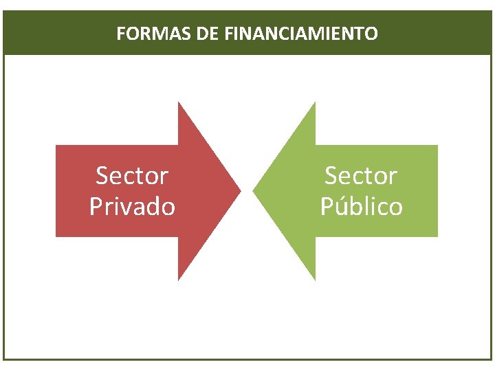 FORMAS DE FINANCIAMIENTO Sector Privado Sector Público 