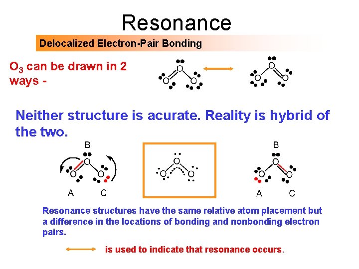 Resonance Delocalized Electron-Pair Bonding O 3 can be drawn in 2 ways - Neither