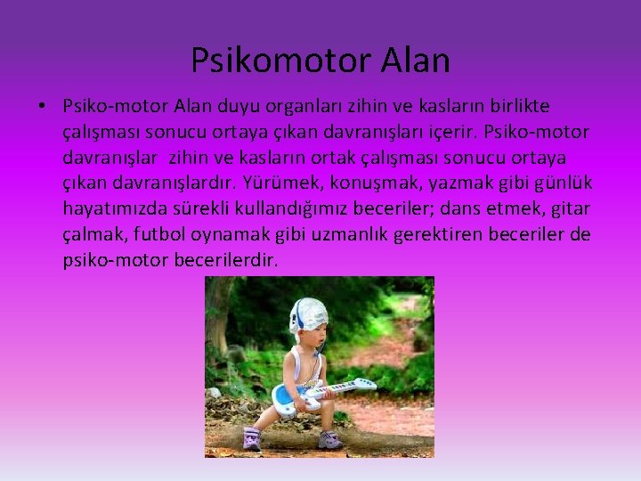 Psikomotor Alan • Psiko-motor Alan duyu organları zihin ve kasların birlikte çalışması sonucu ortaya