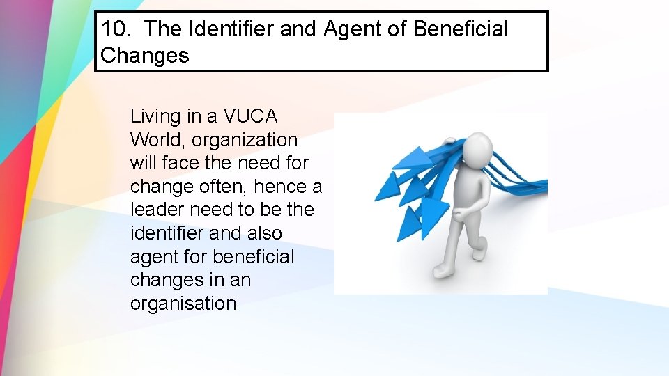10. The Identifier and Agent of Beneficial Changes Living in a VUCA World, organization