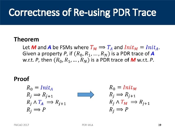 Correctness of Re-using PDR Trace • FMCAD 2017 PDR-WLA 19 