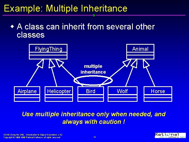 Example: Multiple Inheritance w A class can inherit from several other classes Flying. Thing