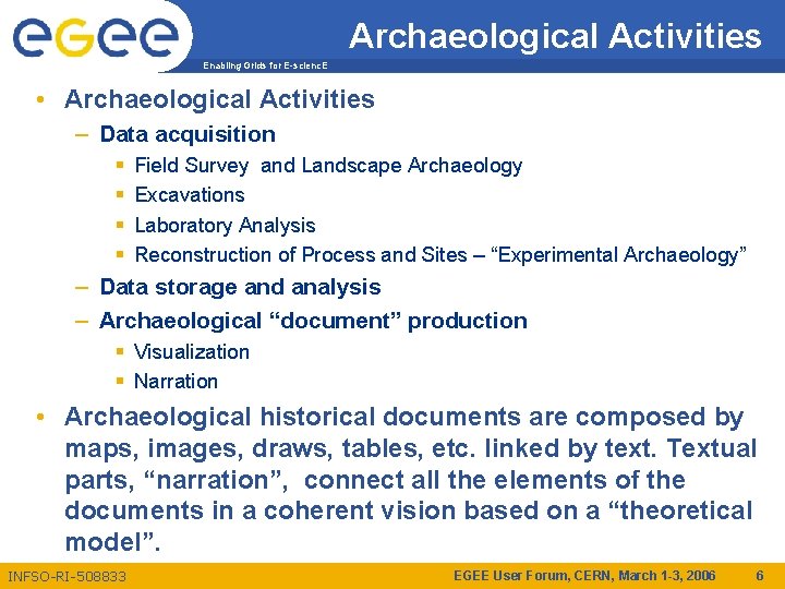 Archaeological Activities Enabling Grids for E-scienc. E • Archaeological Activities – Data acquisition Field