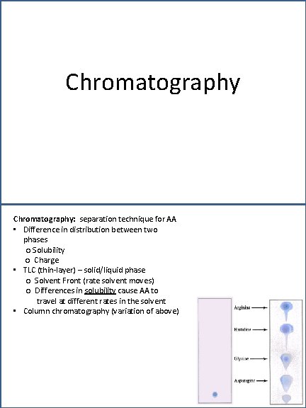 Chromatography: separation technique for AA • Difference in distribution between two phases ○ Solubility