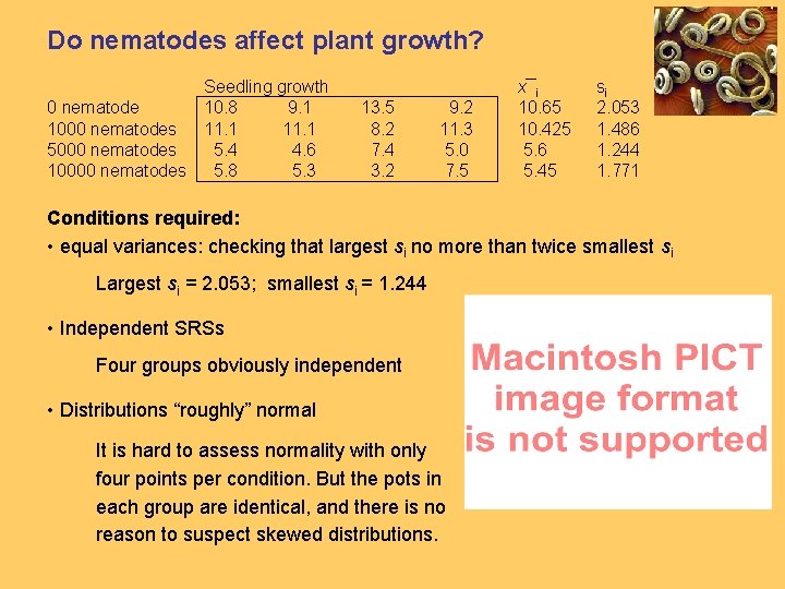 Do nematodes affect plant growth? Seedling growth 0 nematode 10. 8 9. 1 1000