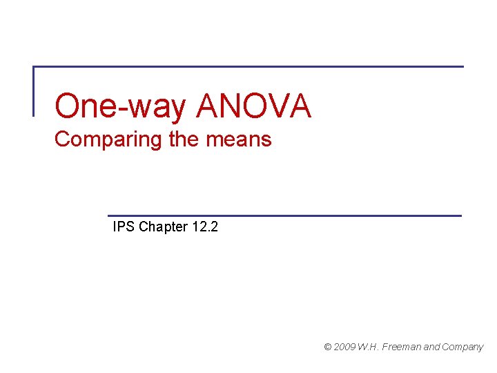 One-way ANOVA Comparing the means IPS Chapter 12. 2 © 2009 W. H. Freeman