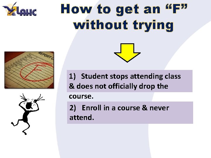 How to get an “F” without trying 1) Student stops attending class & does