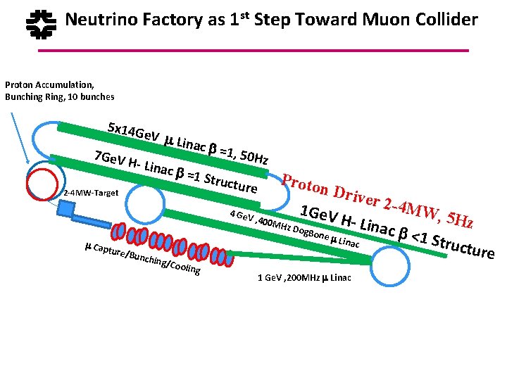 Neutrino Factory as 1 st Step Toward Muon Collider Proton Accumulation, Bunching Ring, 10
