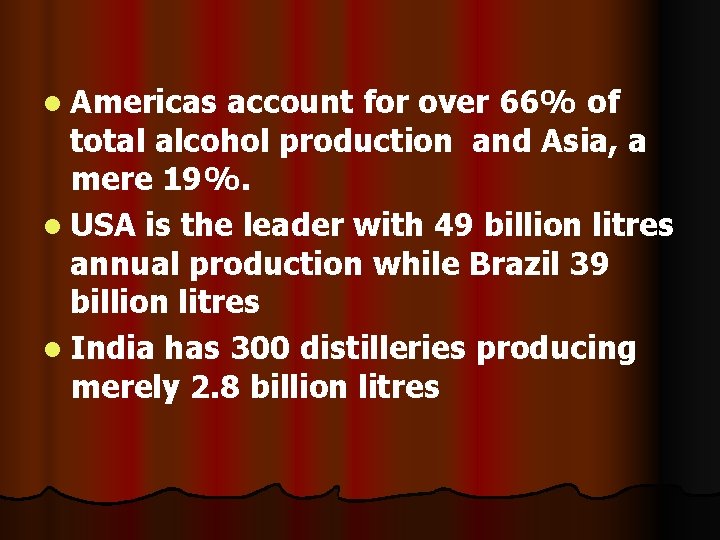 l Americas account for over 66% of total alcohol production and Asia, a mere