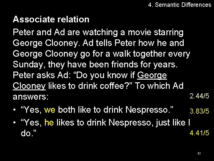 4. Semantic Differences Associate relation Peter and Ad are watching a movie starring George