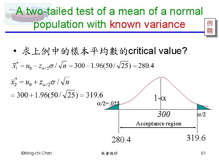 A two-tailed test of a mean of a normal population with known variance •