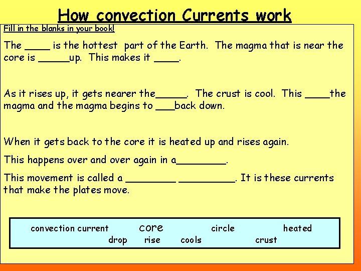 How convection Currents work Fill in the blanks in your book! The ____ is