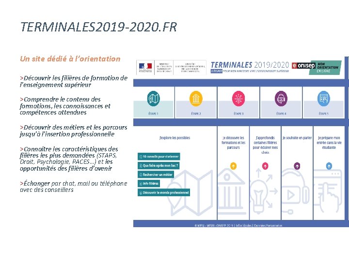 TERMINALES 2019 -2020. FR Un site dédié à l’orientation >Découvrir les filières de formation