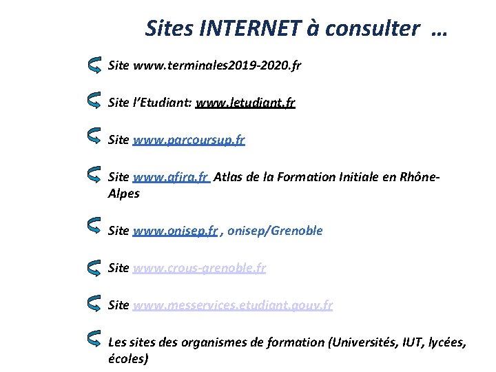 Sites INTERNET à consulter … Site www. terminales 2019 -2020. fr Site l’Etudiant: www.