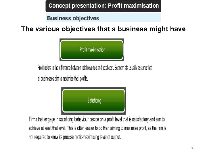 The various objectives that a business might have 39 