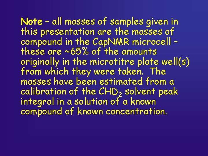 Note – all masses of samples given in this presentation are the masses of