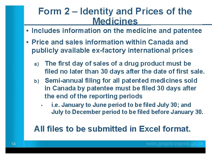 Form 2 – Identity and Prices of the Medicines • Includes information on the