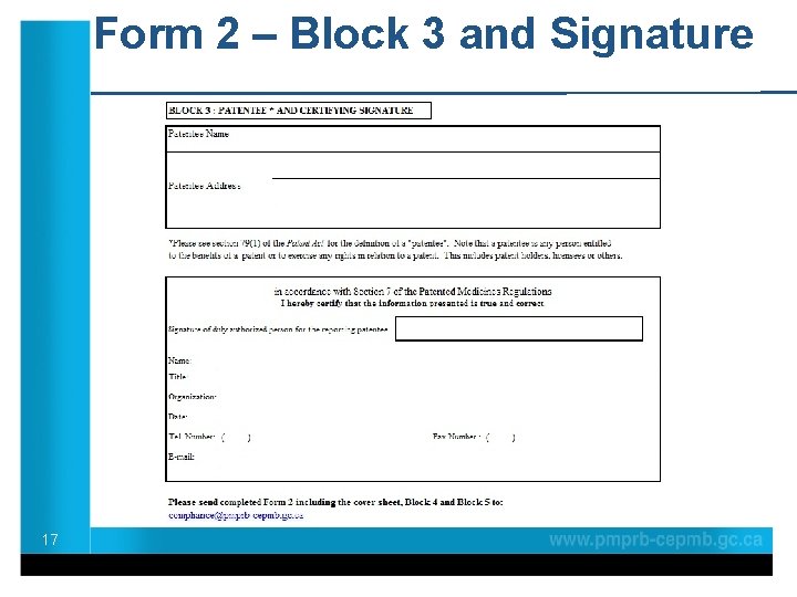 Form 2 – Block 3 and Signature 17 