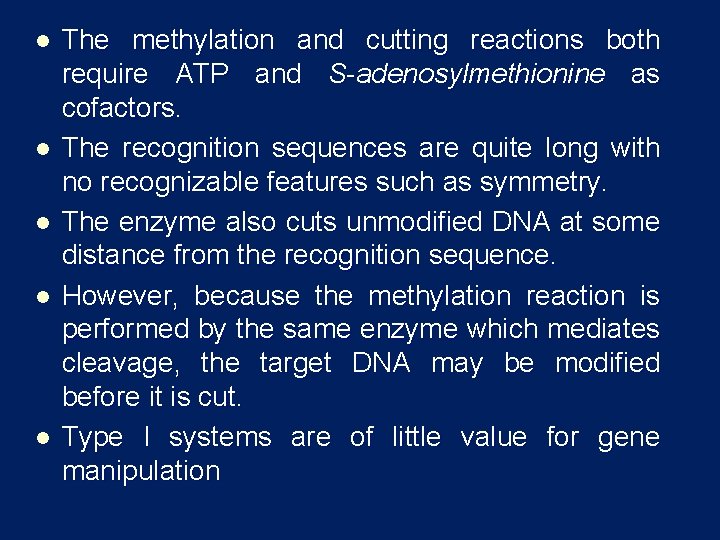 l l l The methylation and cutting reactions both require ATP and S-adenosylmethionine as