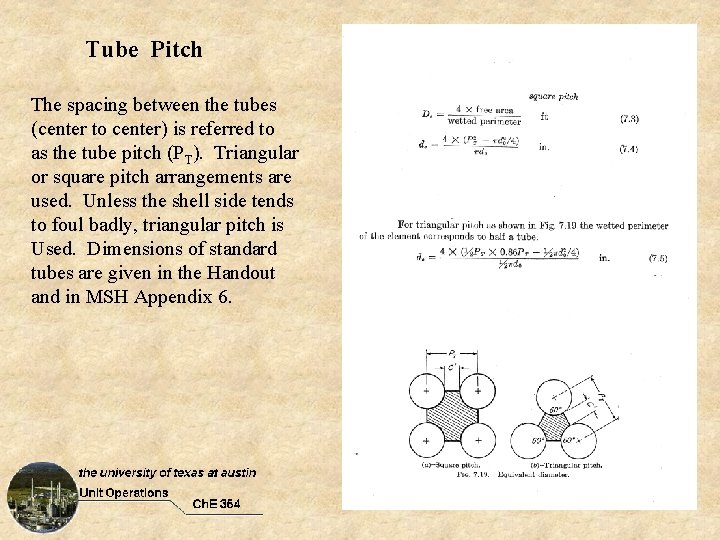 Tube Pitch The spacing between the tubes (center to center) is referred to as