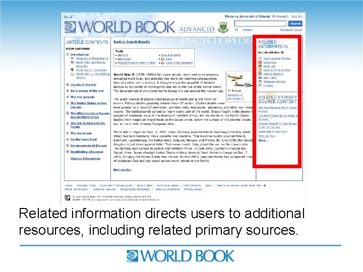 Related information directs users to additional resources, including related primary sources. 