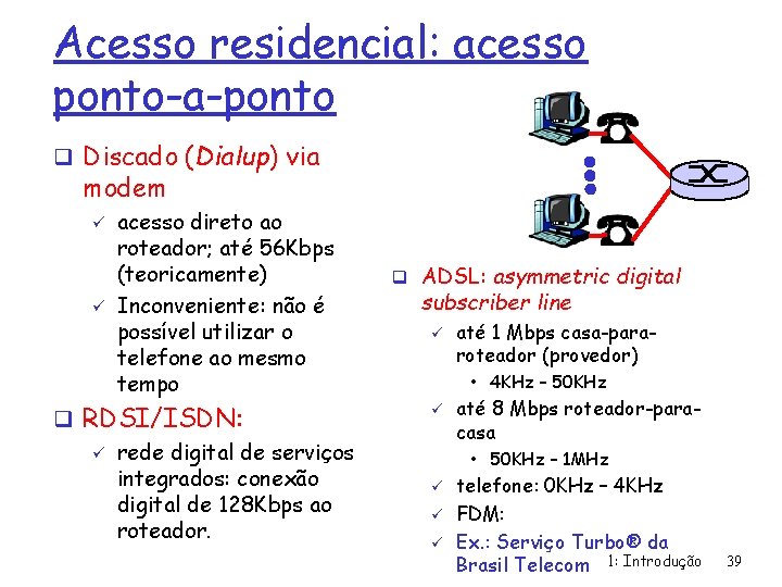 Acesso residencial: acesso ponto-a-ponto q Discado (Dialup) via modem ü ü acesso direto ao