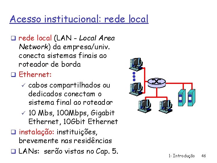 Acesso institucional: rede local q rede local (LAN - Local Area Network) da empresa/univ.