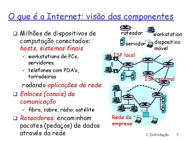 O que é a Internet: visão dos componentes q Milhões de dispositivos de computação