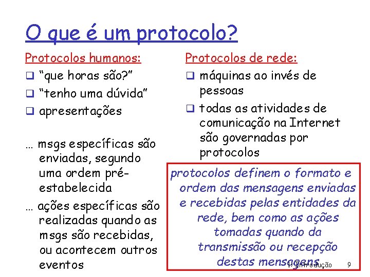 O que é um protocolo? Protocolos humanos: q “que horas são? ” q “tenho