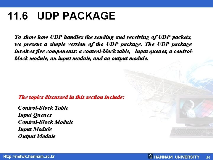 11. 6 UDP PACKAGE To show UDP handles the sending and receiving of UDP