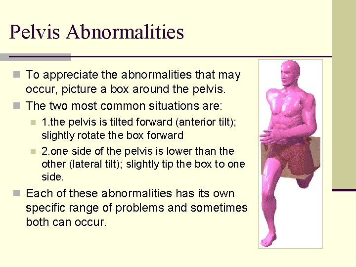 Pelvis Abnormalities n To appreciate the abnormalities that may occur, picture a box around