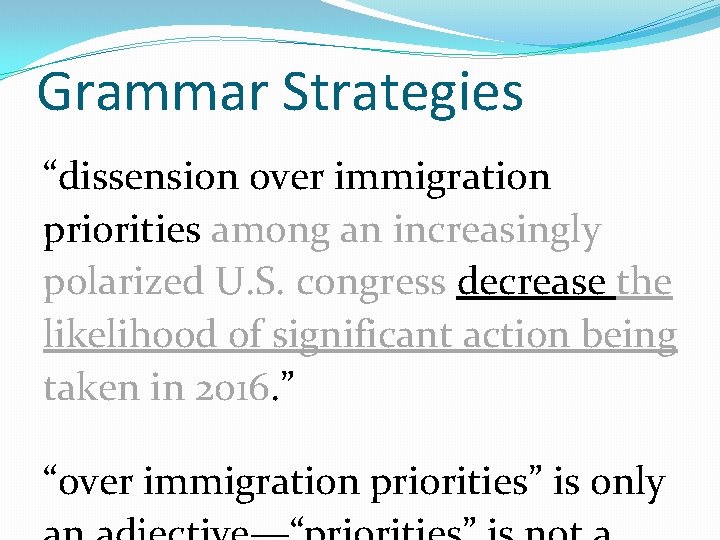 Grammar Strategies “dissension over immigration priorities among an increasingly polarized U. S. congress decrease