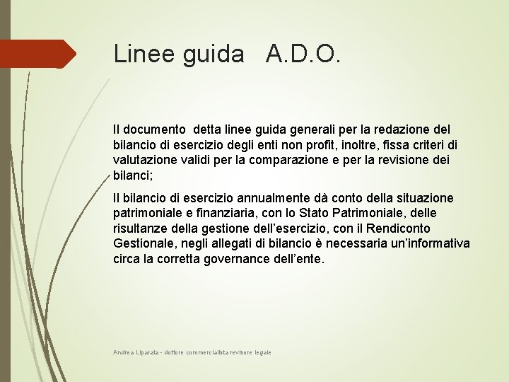 Linee guida A. D. O. Il documento detta linee guida generali per la redazione