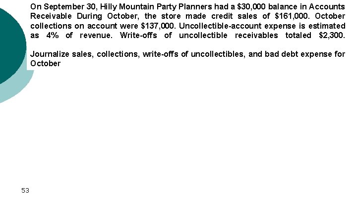 On September 30, Hilly Mountain Party Planners had a $30, 000 balance in Accounts