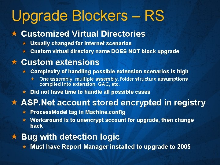 Upgrade Blockers – RS « Customized Virtual Directories « Usually changed for Internet scenarios