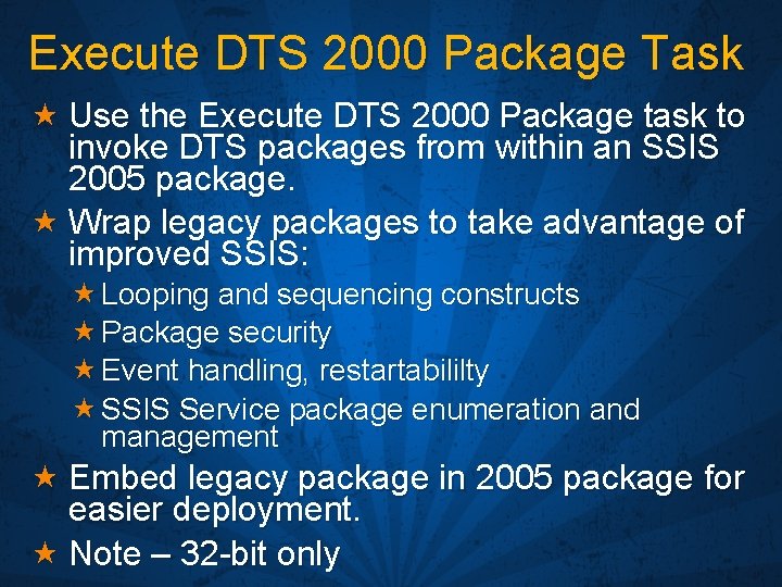 Execute DTS 2000 Package Task « Use the Execute DTS 2000 Package task to