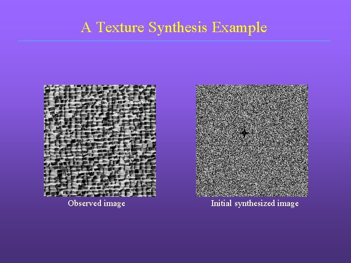 A Texture Synthesis Example Observed image Initial synthesized image 