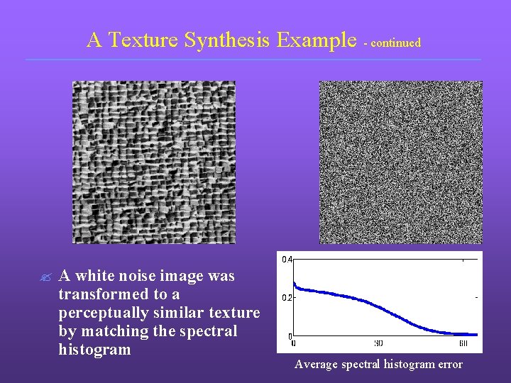 A Texture Synthesis Example - continued ? A white noise image was transformed to