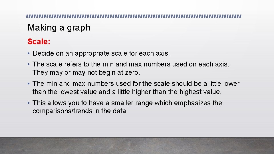 Making a graph Scale: • Decide on an appropriate scale for each axis. •
