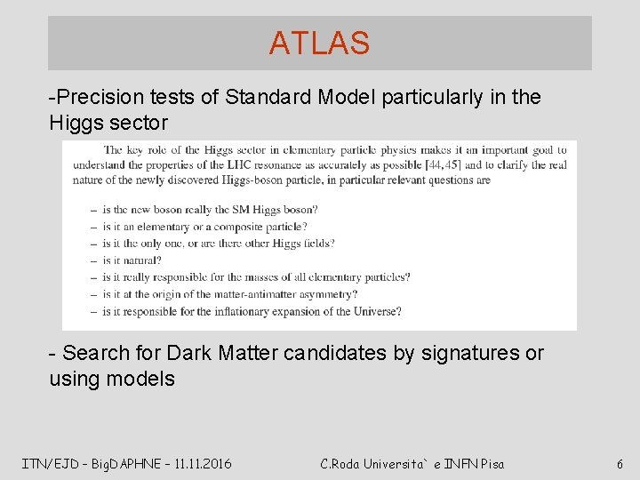ATLAS -Precision tests of Standard Model particularly in the Higgs sector - Search for