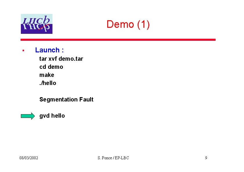 Demo (1) § Launch : tar xvf demo. tar cd demo make. /hello Segmentation
